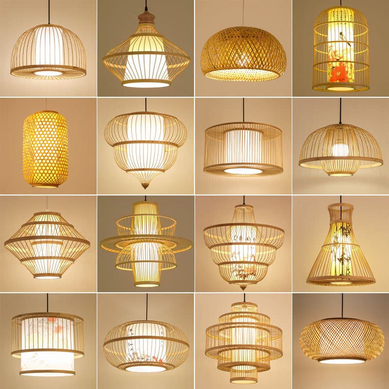 New Chinese Bamboo Weaving Pendant Light Bamboo Craft Lantern Japanese Bamboo Light Retro Dining Room Tea Room Homestay Zen Hot Pot Restaurant Pendant Light