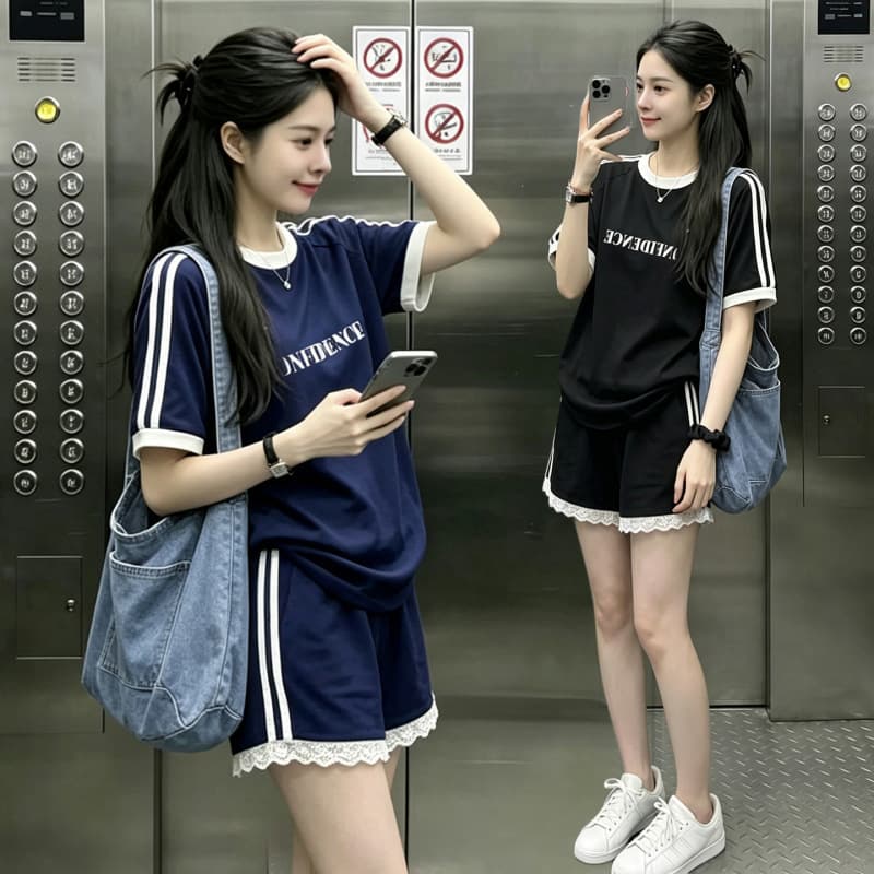 Maternity summer suit for women 2026 new style high-end top, short-sleeved shorts, two-piece set that does not show pregnancy during pregnancy