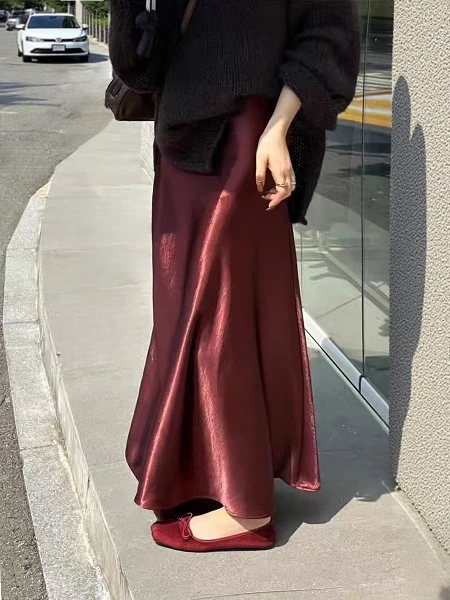 Silky Acetate Satin Skirt Women's Long Skirt 2025 Fall New High-Waist Slimming Double-Sided Satin Bodycon Fishtail Skirt