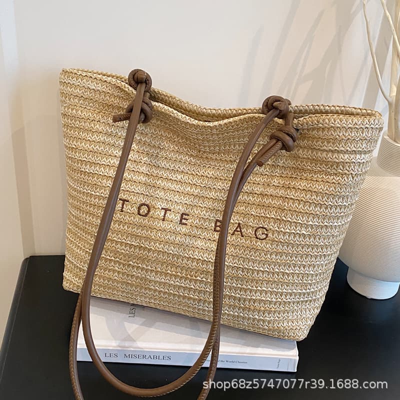 Large Capacity Straw Woven Bag New Vacation Beach Straw Bag Woven Basket Commuter Tote Shoulder Bag