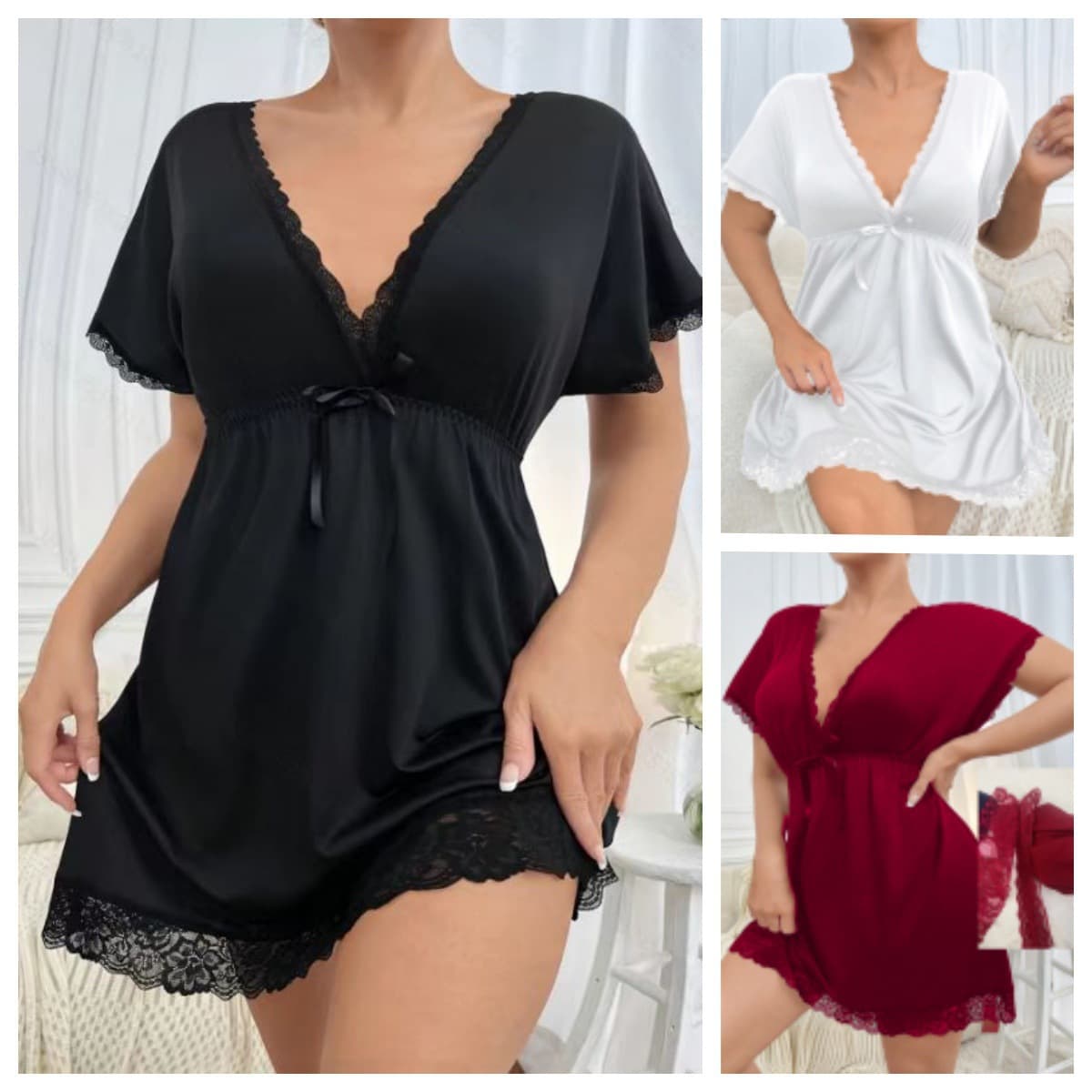 Plus-Size Sexy Nightgown for Women with Small Busts, Deep V-Neck Strap Nightdress, Erotic Lingerie, Sheer Lace Nightgown, Loungewear for Women 2