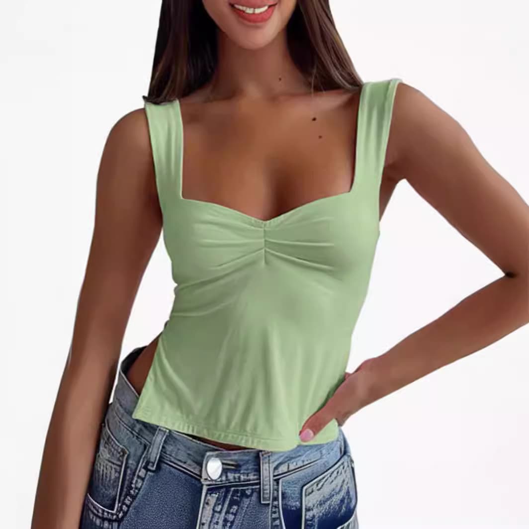 Custom Cross-Border European and American New Style Backless Vest Solid Color Square Neck Vest Split Vest Small Quantity Custom