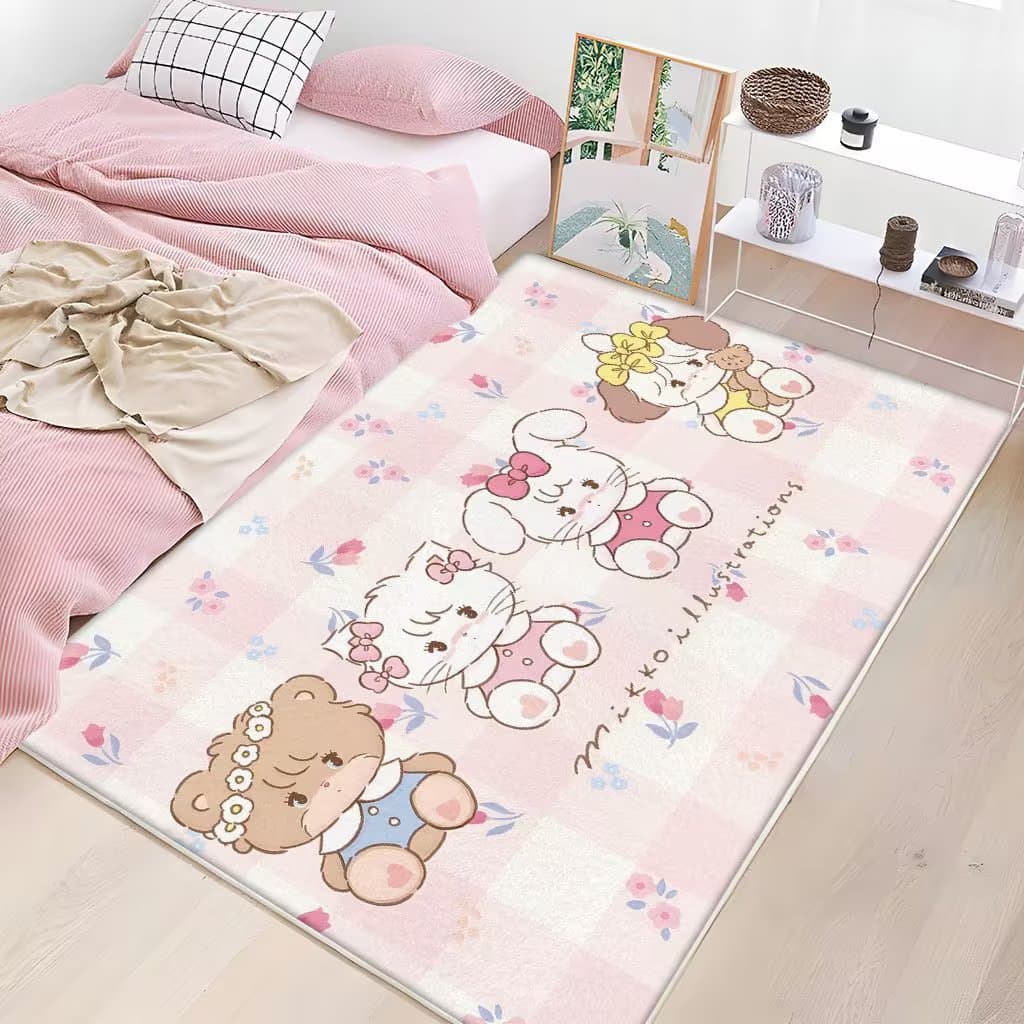 Bedroom Pink Girl Cartoon Bedside Carpet Cashmere Plush Carpet Girl's Room Floor Mat Under Bed Bay Window Mat