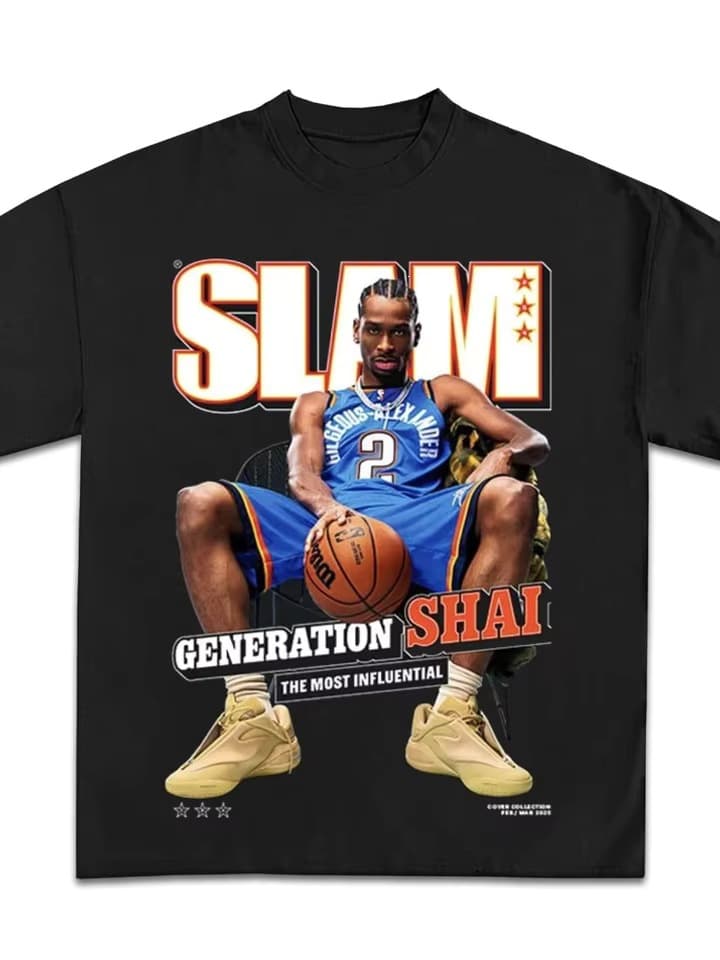 [Cross-Border European Size] Shai Alexander Grand Slam Graphic Tee Heavyweight Basketball Shirt for Adults