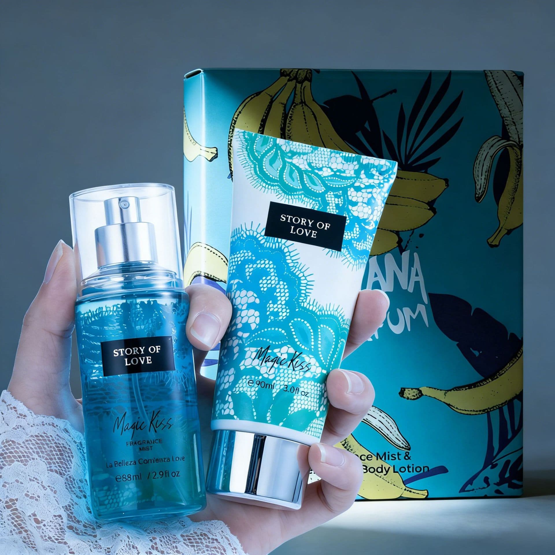 Cross-border body lotion perfume set for women, long-lasting floral and fruity fragrance, body spray for men, two-piece set