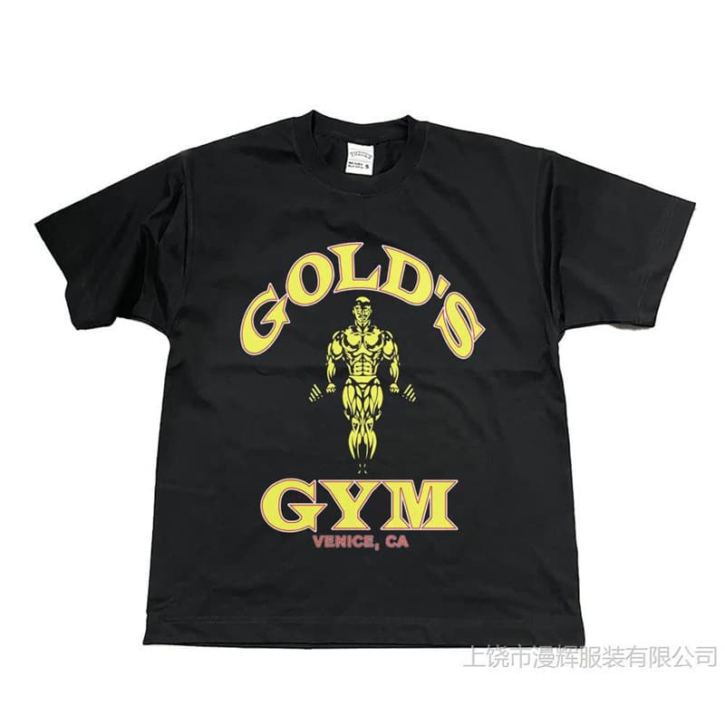 American Style Gym T-Shirt for Men, Short Sleeve, Cotton, Gold's Gym, Cross-Border, Big Size, Fitness, V-Neck, Retro