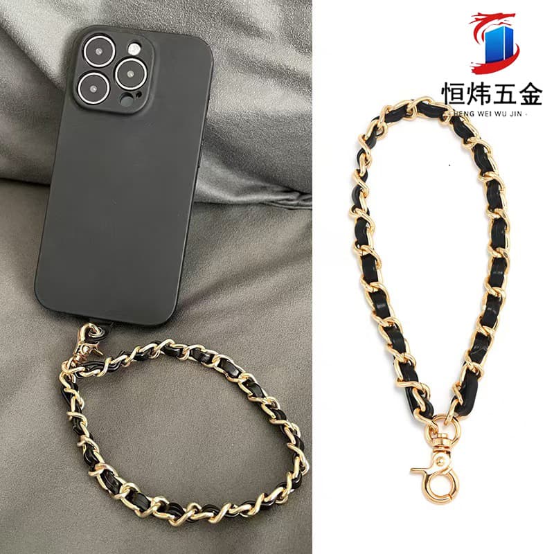 New mobile phone chain small fragrant style portable leather chain metal hand carry lanyard replacement mobile phone wrist anti-lost hanging chain
