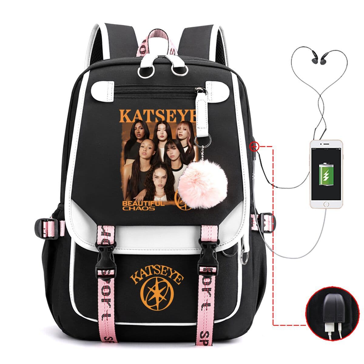 Foreign trade Korean version of the trendy Katseye printed backpack large capacity school bag for junior high school students