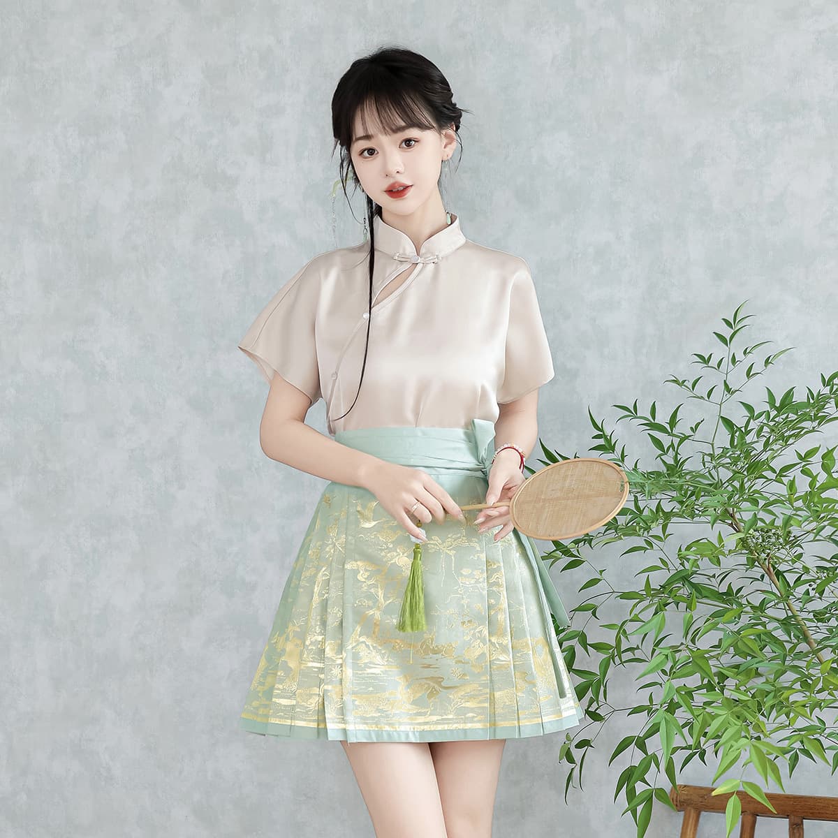 Original Crane and Deer in Spring Hanfu Women's Chinese Style Modified Han Element New Chinese Style Short Lightweight Horse-Face Skirt 8934