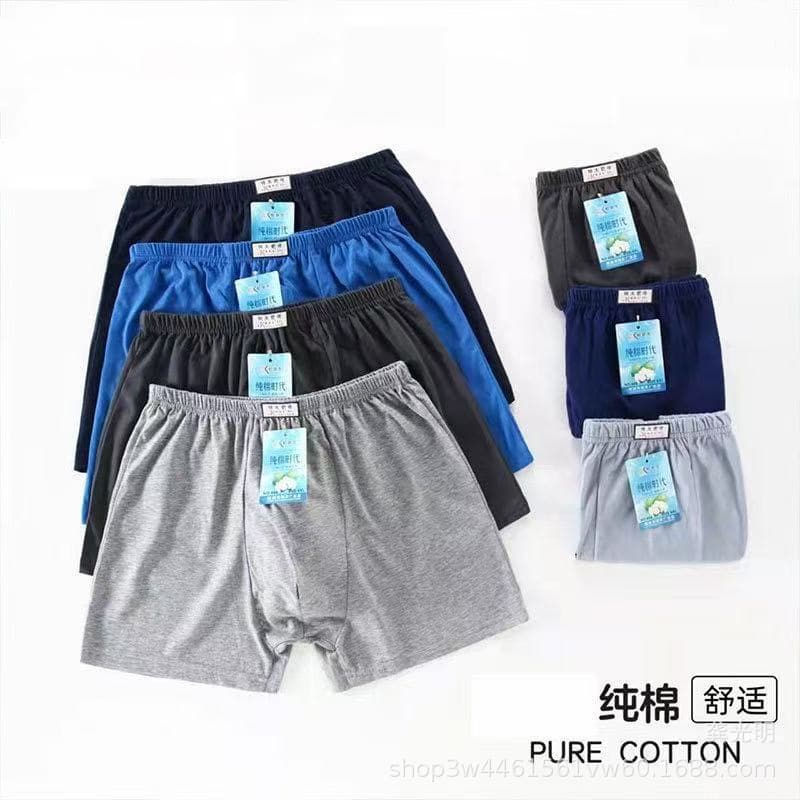 Fat Man Solid Color Flat Angle Old Man Cotton Flat Crotch Short Fabric Middle-aged and Elderly Plus Size Cotton Men's Underwear