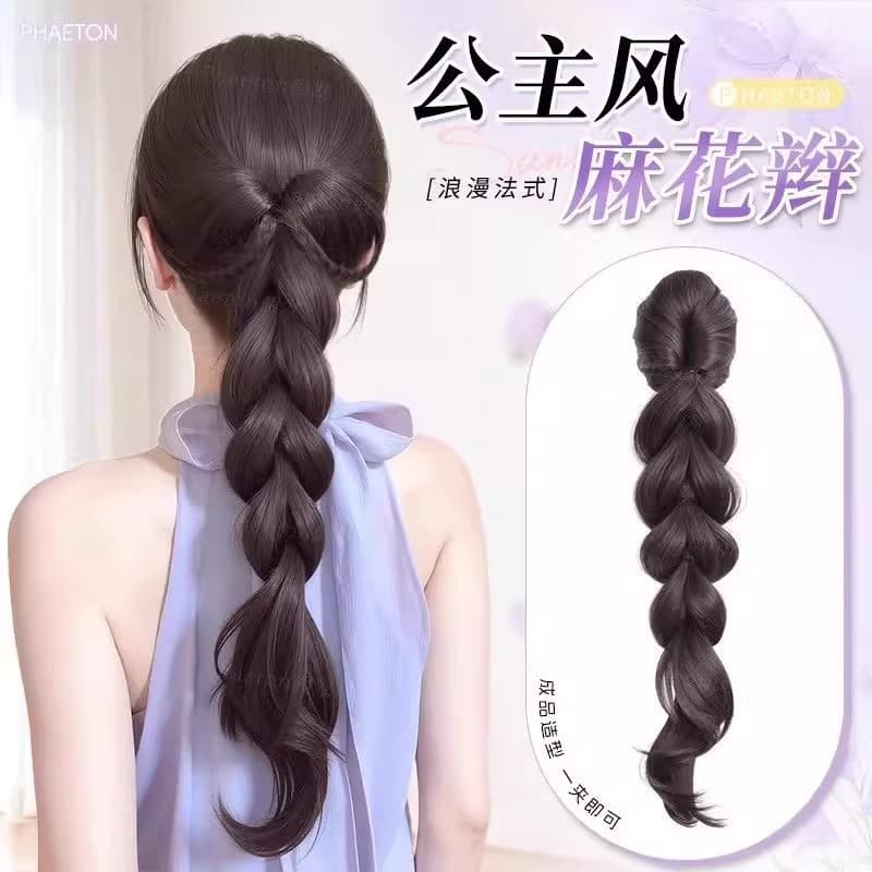 Braided Wig Women Sweet Low Tie Princess Style Braid Clip Long Braid Natural Full Ponytail Wig