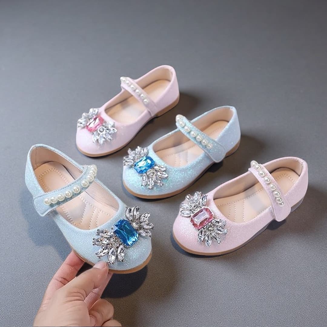 Girls Princess Shoes 2025 Spring Autumn New Children Leather Shoes Crystal Butterfly Flower Shoes Baby Flats