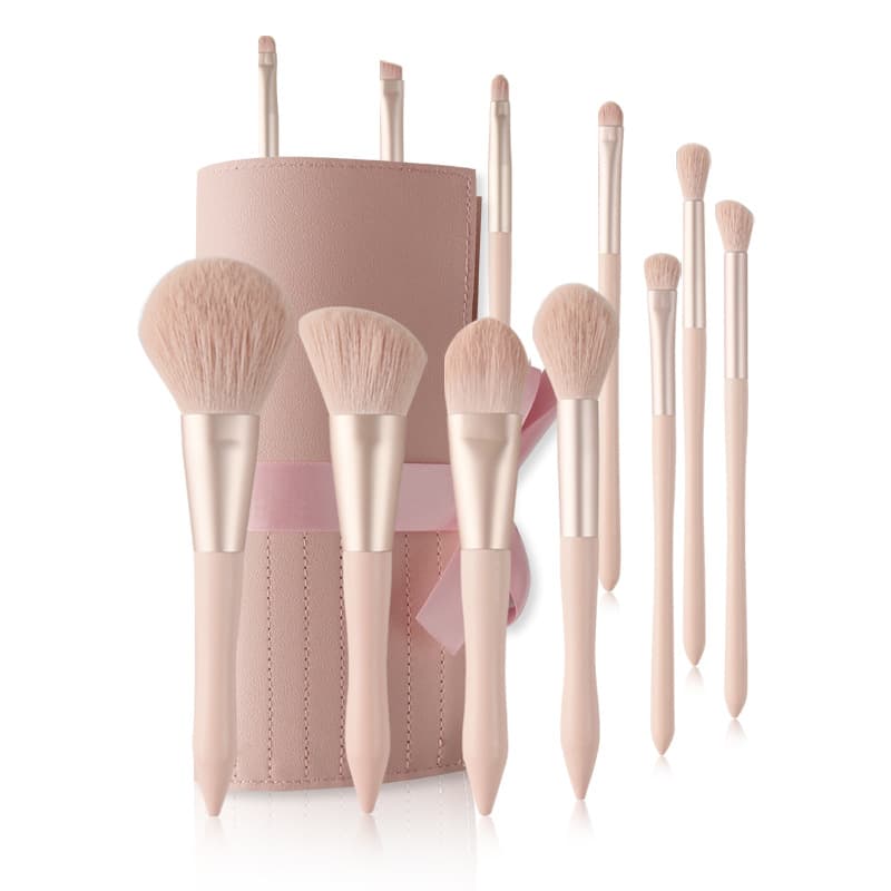 Small Waist Handle Pink and Orange Makeup Brush Set, Soft and High-Looking, Cangzhou Brush Complete Set with Storage Bag
