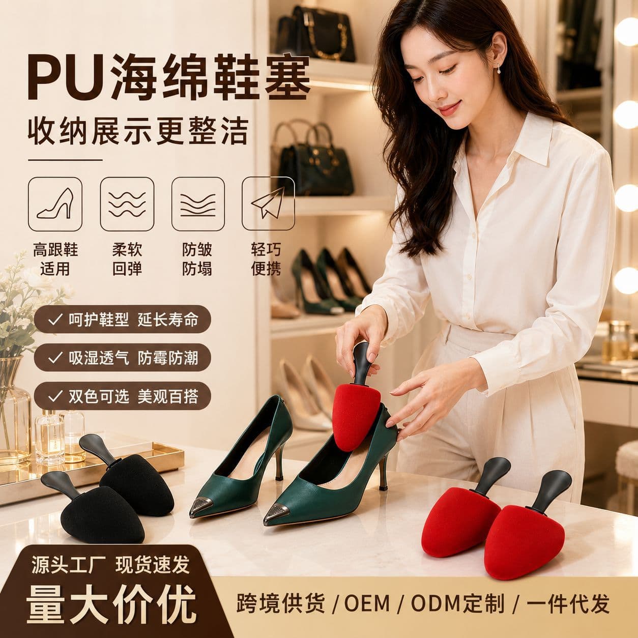 Flocked Shoe Insert PU Foam Shoe Tree Anti-Wrinkle Anti-Deformation Shoe Stretcher Universal Shoe Shaper