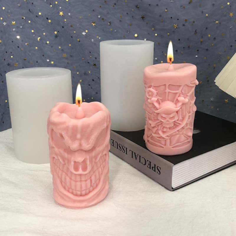DIY Demon Ghost King Aromatherapy Candle Silicone Mold Halloween Pirate Skull Cylinder Candle Plaster Mold