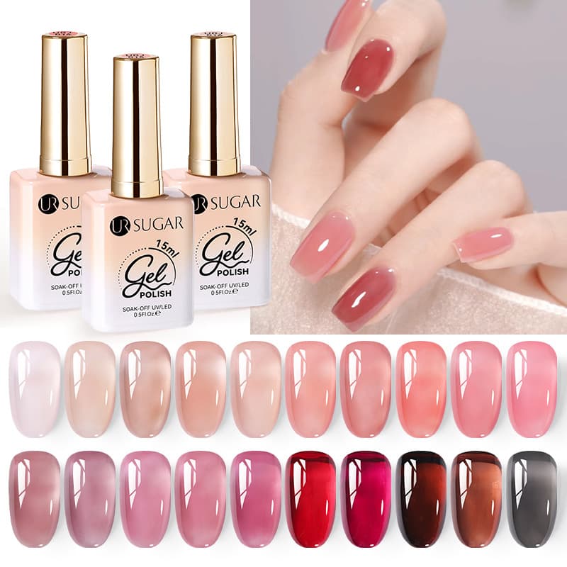URSUGAR Cross-Border Hot Selling 15ml Glass Bottle Nail Polish Gel 60 Colors Ice Translucent Jade Gel Nude Pink Phototherapy Nail Polish