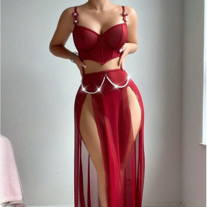 New Cross-Border Product European and American Lingerie White Corset Bustier with Fishbone, Thin Mesh Set for Larger Bust