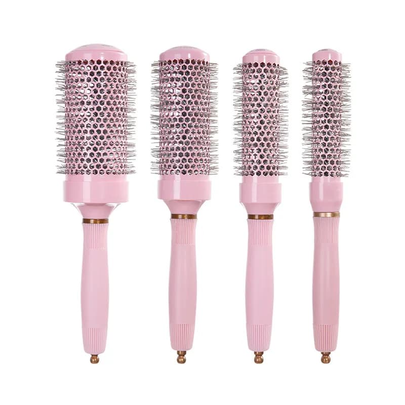 Cylindrical Curling Roller Brush Salon Styling Comb Heat Conductive Air Aluminum Tube Comb Ceramic Roller Brush Blow-Dry Straightening Hair Styling Tool