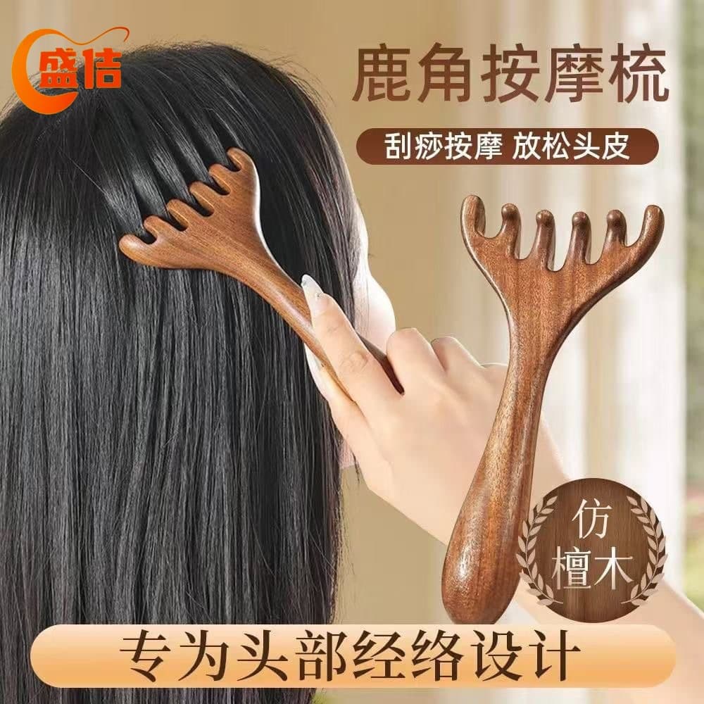 Six-Claw Head Meridian Comb, Deer Antler Sandalwood Five-Claw Comb, Five-Finger Scalp Massage Comb for Gua Sha Head Therapy