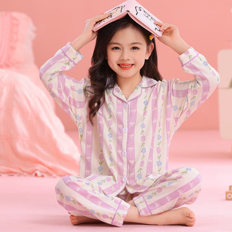 Southeast Asian Cloud Cotton Children's Long Sleeve Pajamas Girls Cardigan Set Teen Cute Baby Homewear Cross-Border