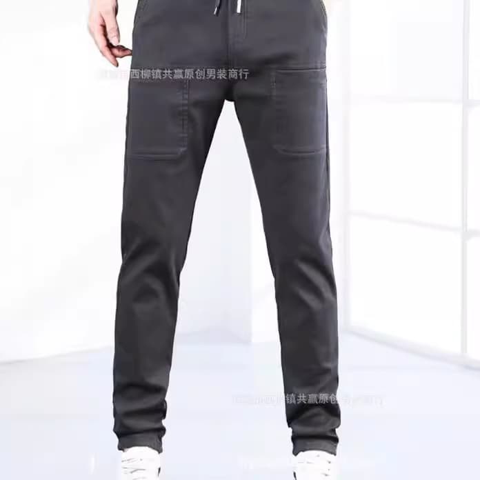 Summer Ice Silk Pants with Six Pockets, Solid Color, Waterproof, High Elasticity, Men's Casual Pants, Popular on Douyin and Kuaishou, Straight Leg Pants
