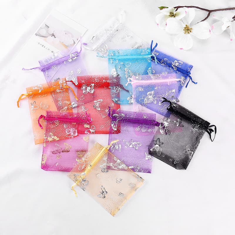 Wholesale Hot Stamping Butterfly Mesh Bag, Multi-Size Wedding Candy Mesh Bag, Christmas Gift Bag, Drawstring Mesh Bag