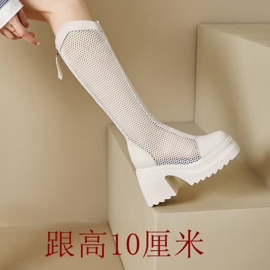 Thick-Soled Slim Boots, Chunky High-Heeled Mesh Boots, Height-Increasing Boots for Women, 2025 New Style, Over-The-Knee Boots, High-Heeled Knight Boots