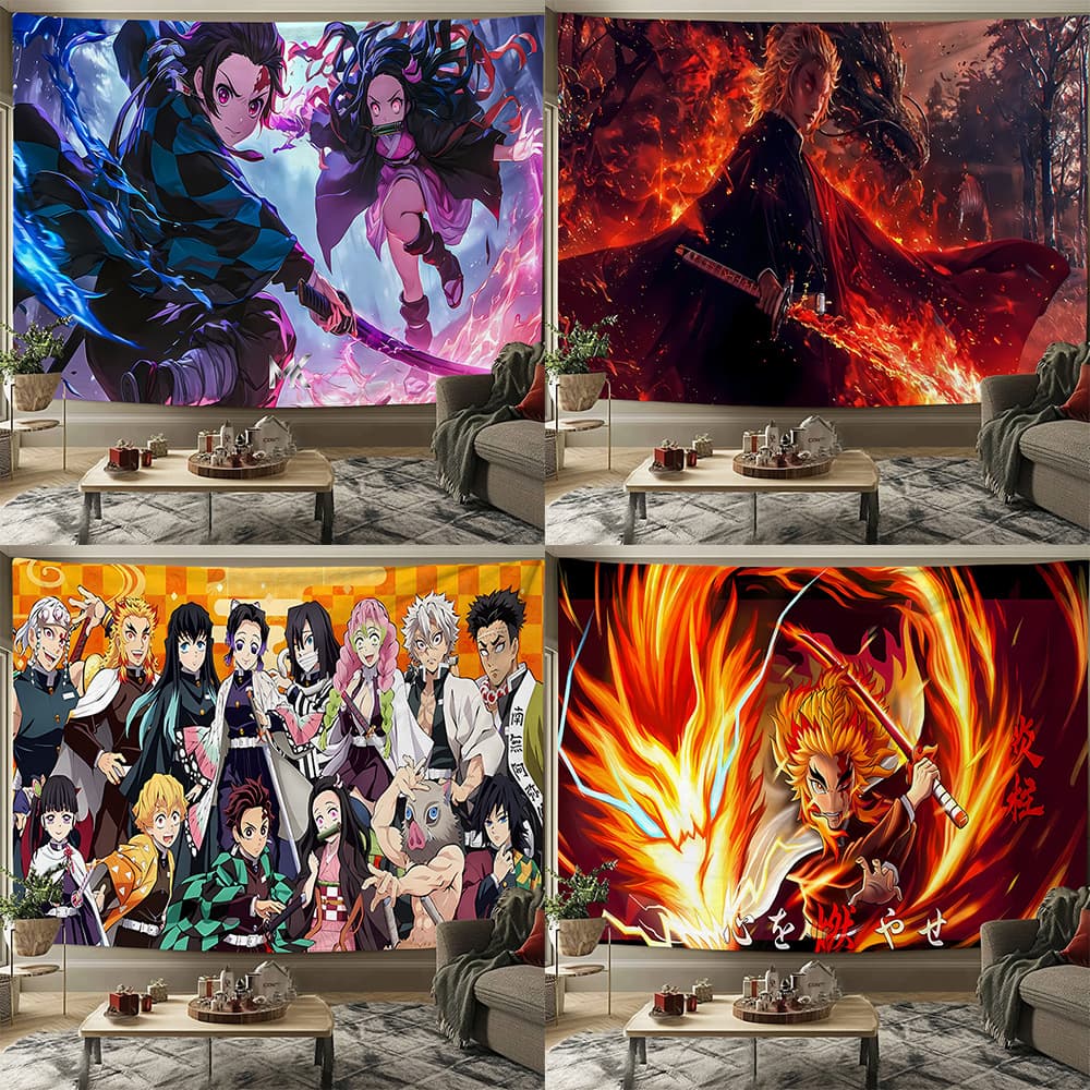 Foreign trade exclusively for Amazon temu hot-selling Demon Slayer Tapestry polyester high-definition digital printing customized with pictures