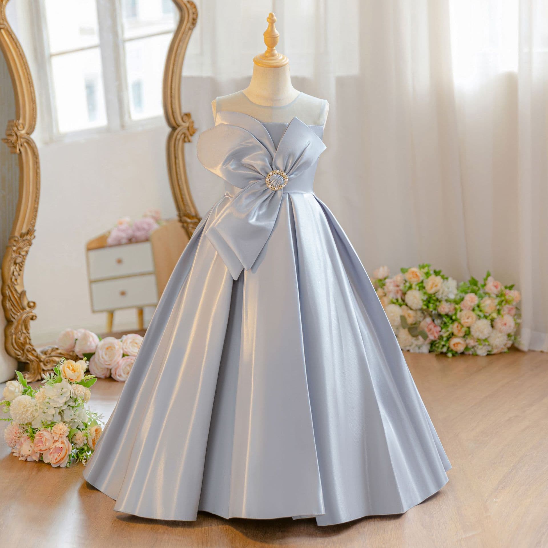AliExpress Big Girl Princess Dress Cross-border Summer Girls Sleeveless Dress Children Fashionable Runway Performance Evening Gown