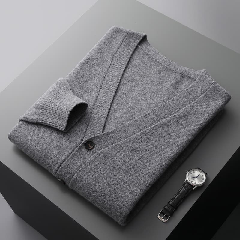 Spring/Autumn New Wool Cardigan Men V-Neck Thin Knit Sweater Coat Loose Long Sleeve Cashmere Blend Youth Plus Size