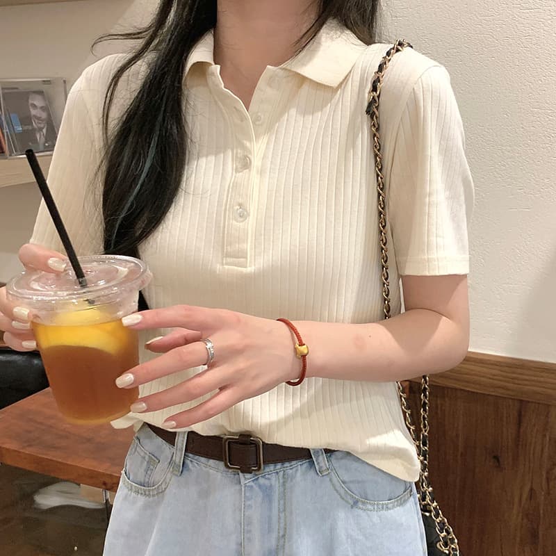 Korean style right shoulder chic short top 2023 new solid color pit short sleeve T-shirt female summer hot girl POLO shirt
