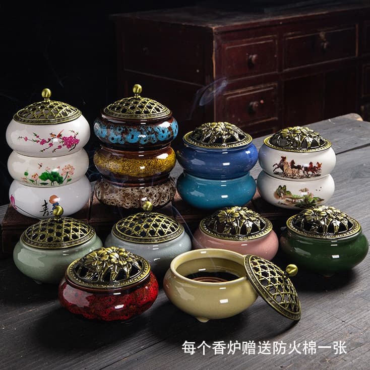 Ceramic Incense Burner, Yiwu Wholesale, Home Use, Kiln-Transformed Ge Kiln Incense Burner, Temple Incense Tray, Tower Incense, Small Coil Incense Burner