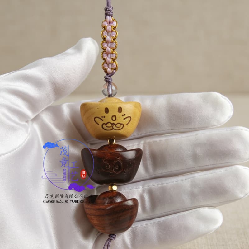 Ebony Wood Carving of a Cute Money Bag Emoji, Stress-Relief Keychain, Phone Chain, Bag Pendant, Wooden Craft