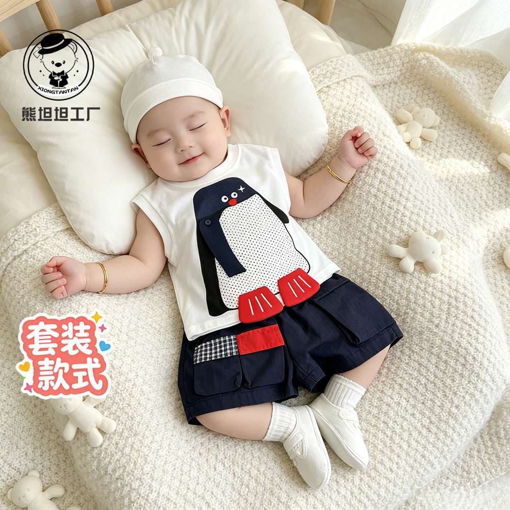 Baby Boy Summer Outfit Thin Style Infant Clothing Sleeveless Vest and Shorts Two-Piece Set