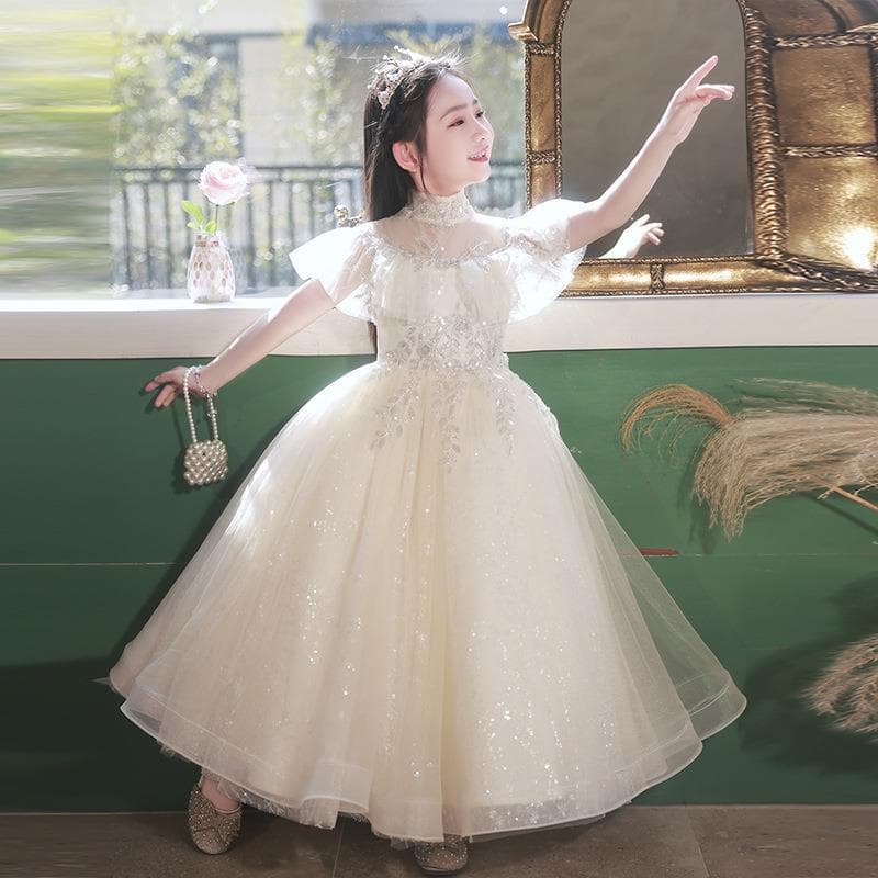 Children's dress light luxury niche French girl birthday flower girl host girl piano performance costume summer