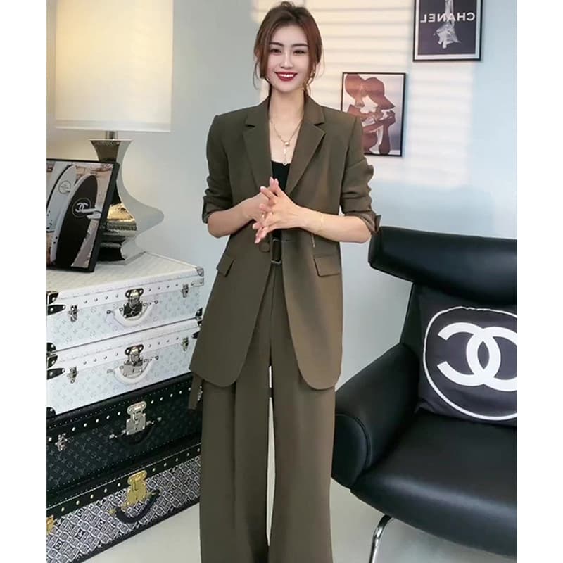 Plus Size Women's Suit Jacket Bell Bottoms 2-Piece Set Autumn Collection High Heel Business Casual Wardrobe Oversize Clothing