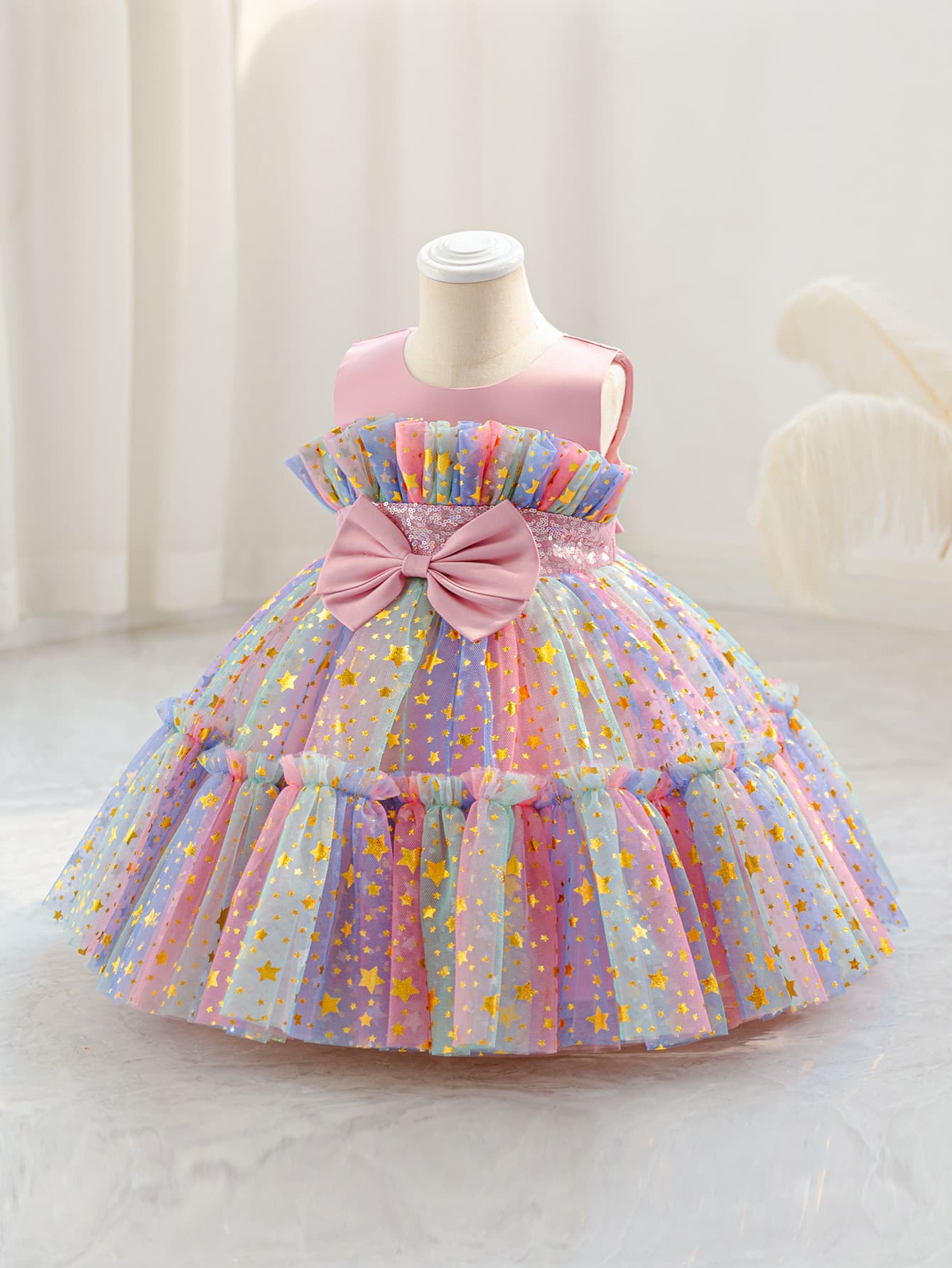 2025 Summer New Girls Dress Star Gradient Butterfly Sleeveless Tulle Princess Dress Children Piano Performance Gown