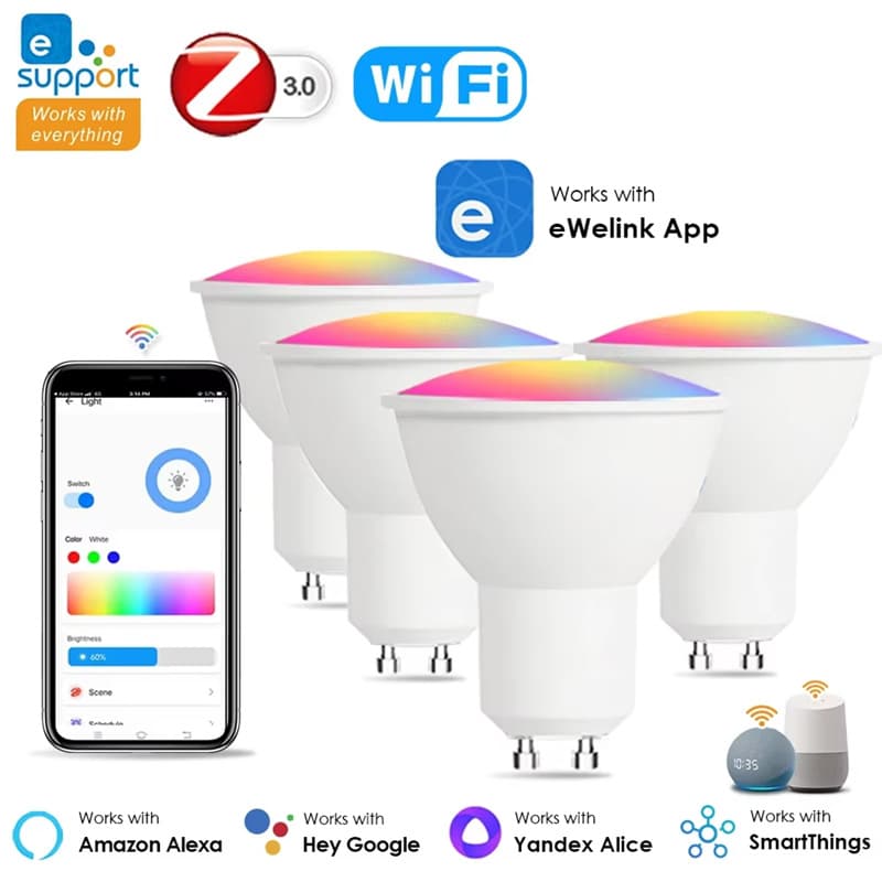 GU10 Smart LED Bulb, ZigBee WIFI, Voice App Control, RGB Google Assistant, Alexa Home Lighting