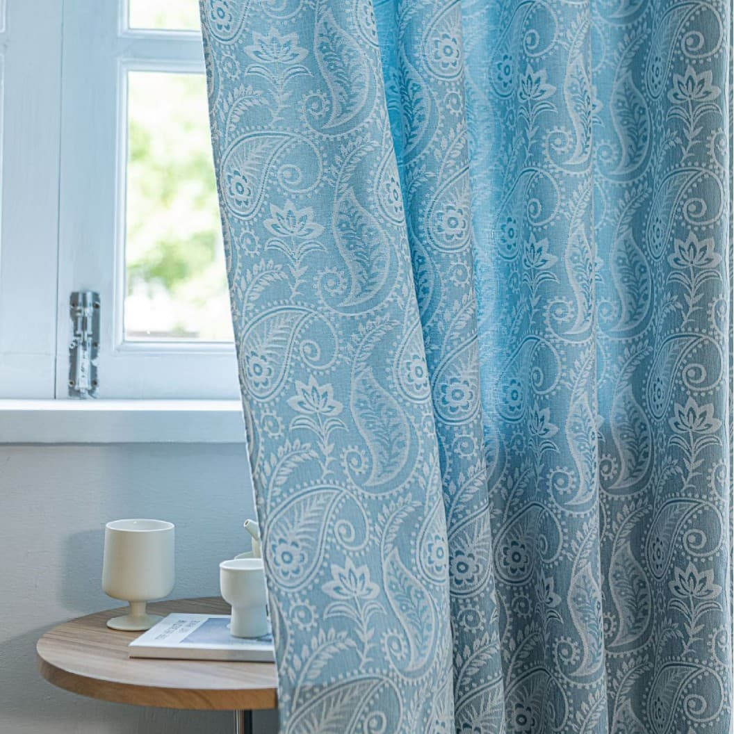 Cross-border French cashew flower finished curtains jacquard bedroom floating curtains living room beige retro partition curtain wholesale