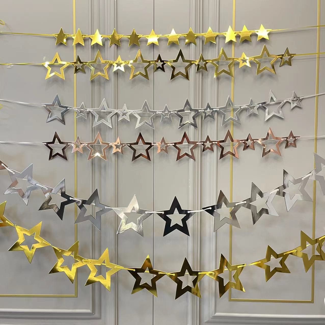 Hollow Star Paper Streamer Banner, Birthday Christmas Party Kindergarten Decor Setup Supplies Star Hanging Ornaments