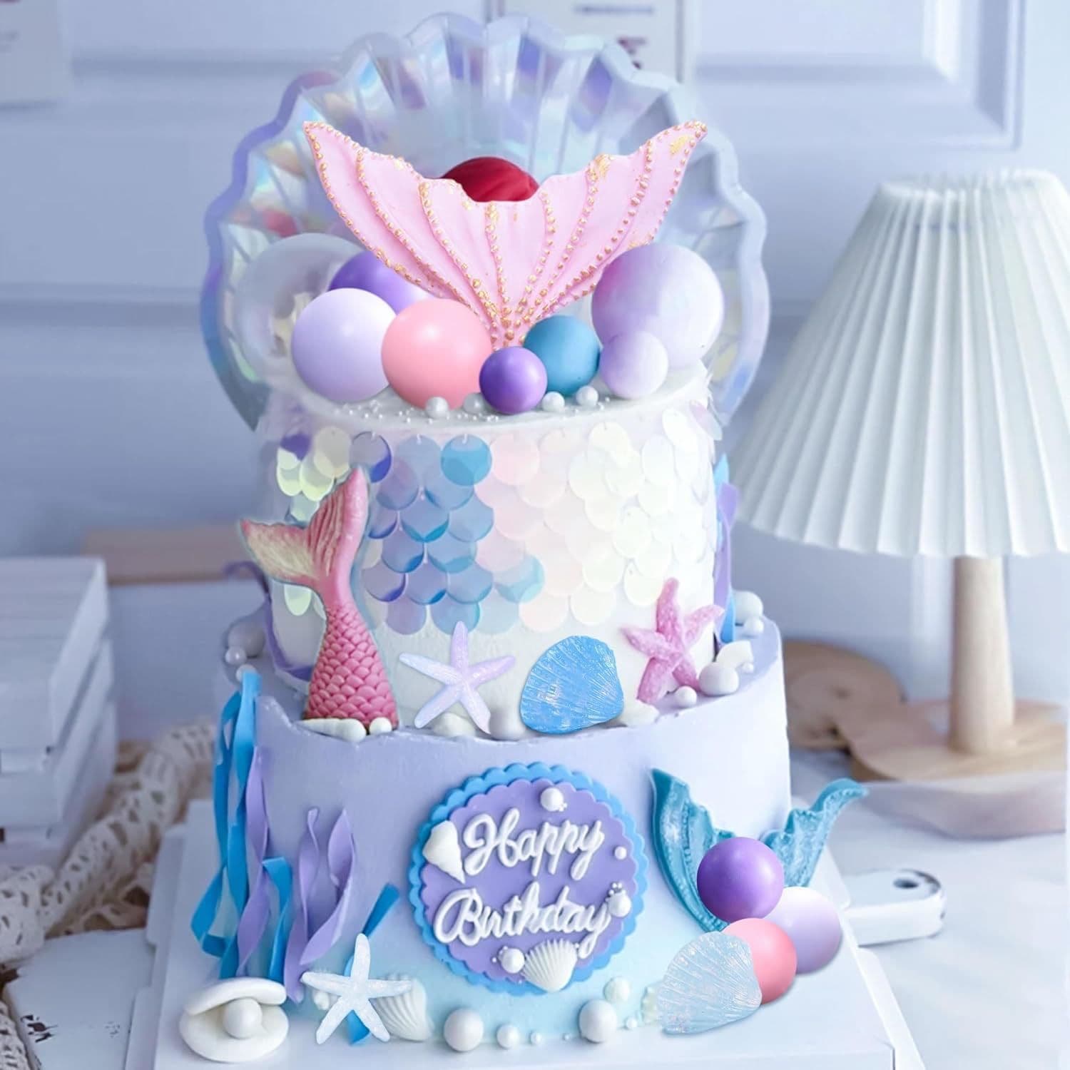 Cross-border 26-piece Mermaid Cake Decoration Set Birthday Party Cake Theme Ball Picks Ins