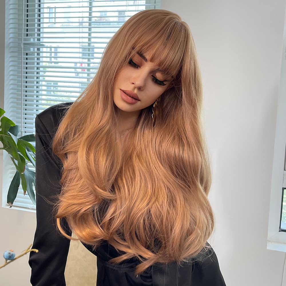 New Export Style European and American Women's Wig, Big Wave Long Curly Wig with Bangs, Synthetic Fiber Wig