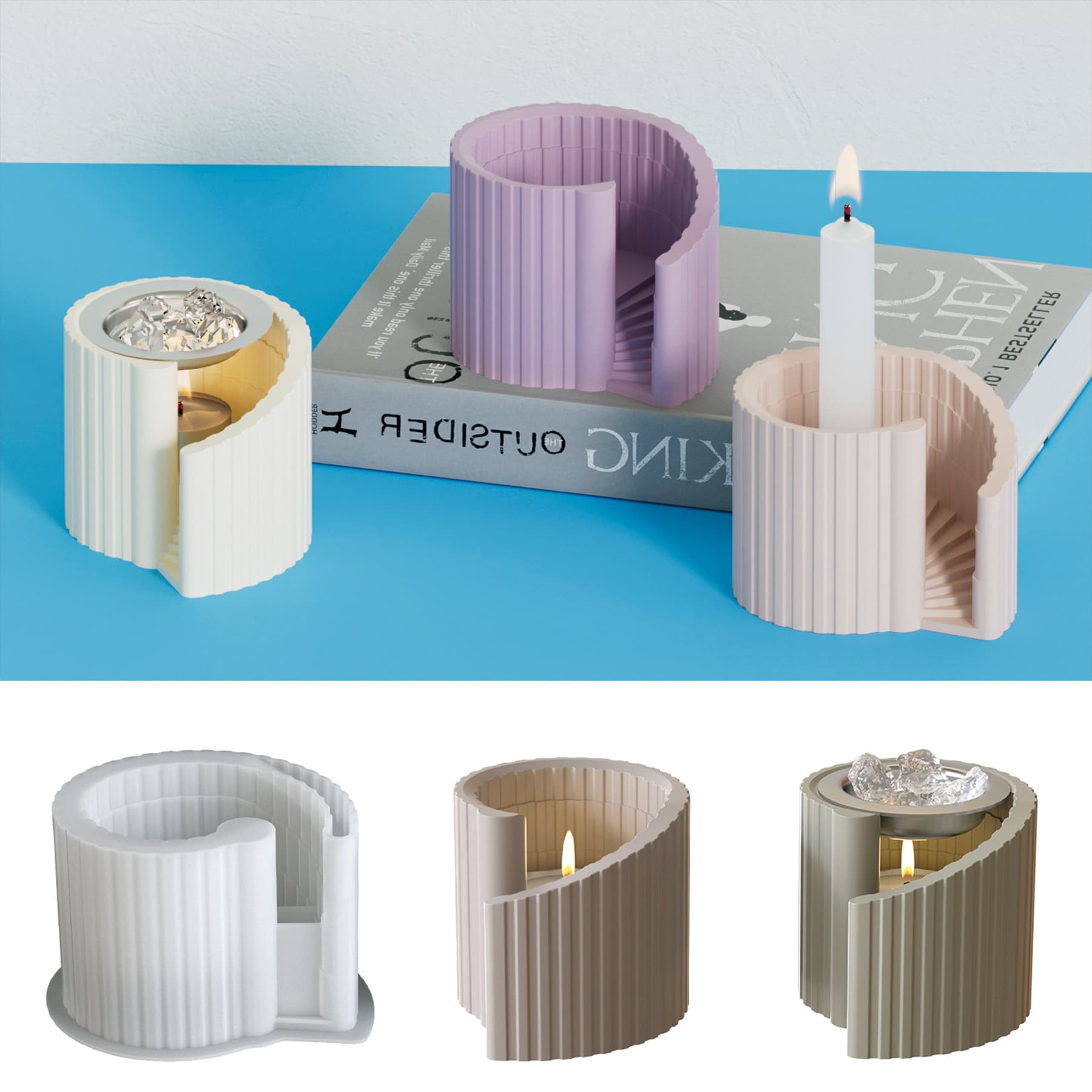 DIY Epoxy Resin Cement Spiral Staircase Aromatherapy Burner Ornament Candle Mold Aromatherapy Plaster Candle Holder Silicone Mold