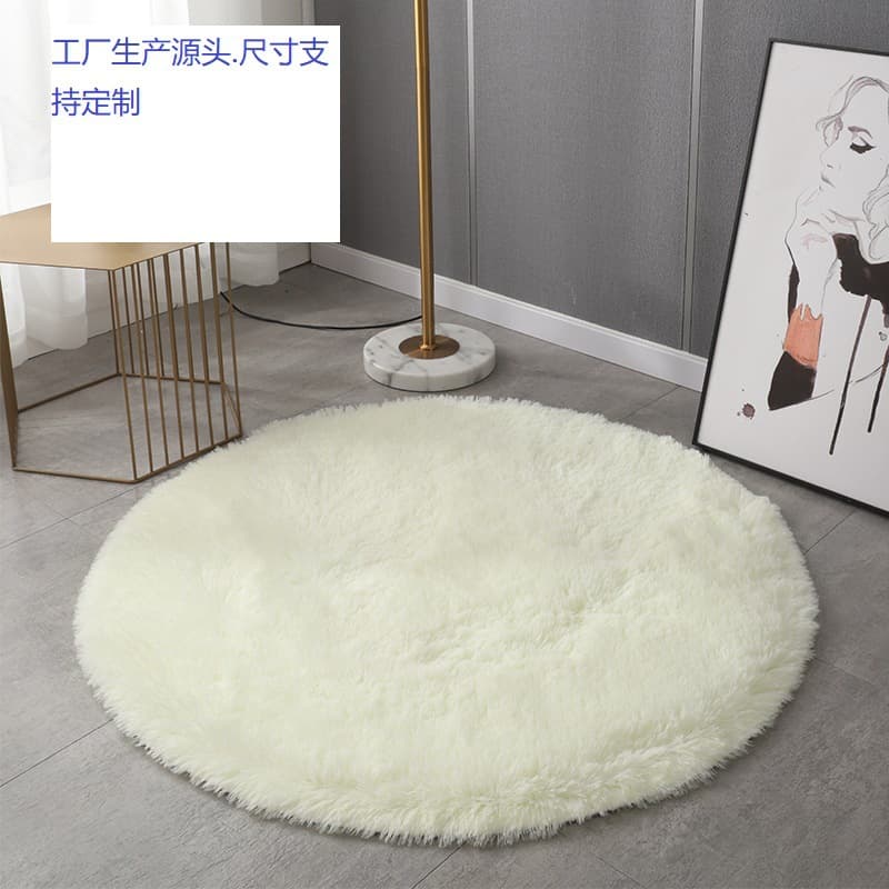 Round white plush carpet floor mat for living room, home blanket, bedroom interior rug, plush manufacturer