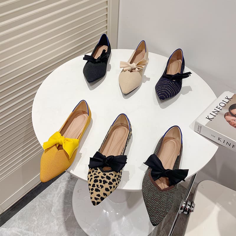 Women's Princess Flat Shoes 2023 Bow Knitted Woven Shoes Cross-Border Fly Knit Egg Roll Flats