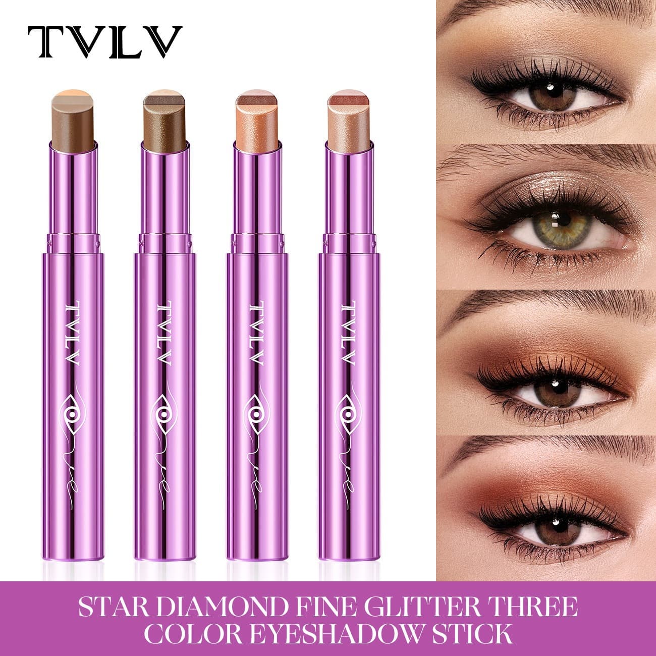 Cross-border TVLV fine glitter three-color eye shadow stick pearlescent gradient sequin lazy eye makeup lying silkworm high-gloss three-color eye shadow pen