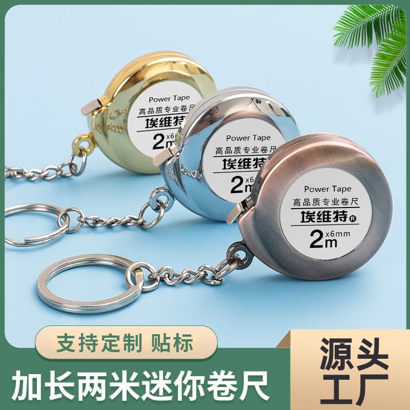 Factory Cross-Border Wholesale Mini Keychain Tape Measure, 2m Steel Tape Measure Gift Ruler, Small Steel Ruler with Printed LOGO