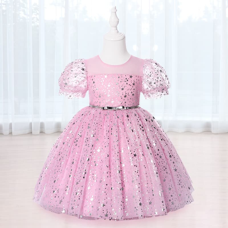 Children's Princess Dress, Host Performance Outfit, Starry Birthday Party Gown, Elegant Little Girl Tutu Dress