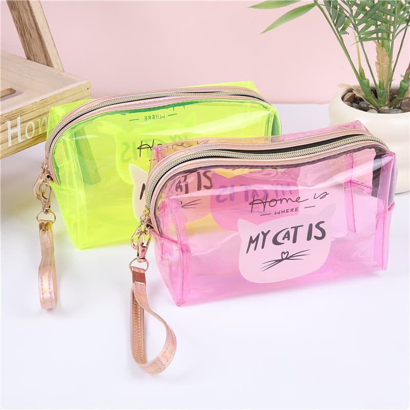 New PVC portable cat face cosmetic bag storage bag pencil bag removable portable travel storage portable