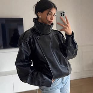 Cross-Border European Size New Women's Leather Jacket, Autumn/Winter Loose Motorcycle Style, European American Fashion PU Jacket
